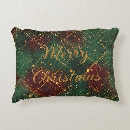 Almofada Decorativa Natal, Feliz Natal, Padrão Verde Vermelho Dourado