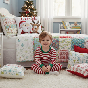 Almofada Decorativa Natal Personalizado com Papai Noel e Rena