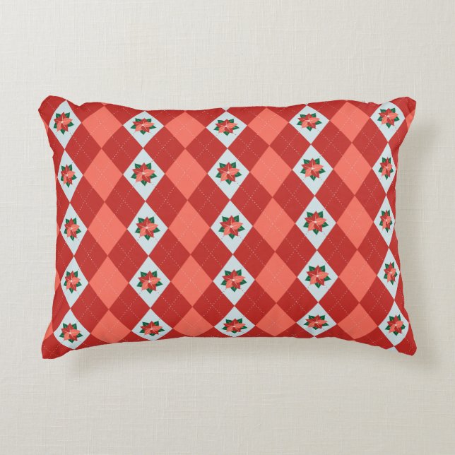 Almofada Decorativa Natal Poinsettia Argyle (Frente)