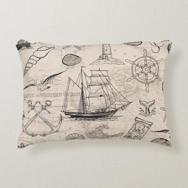 Almofada Decorativa Nautical Map Sailing Ship (Frente)
