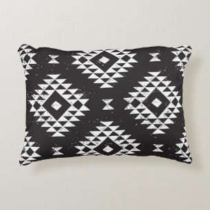 Almofada Decorativa Navajo Geométrico: Tribal Branco Negro.