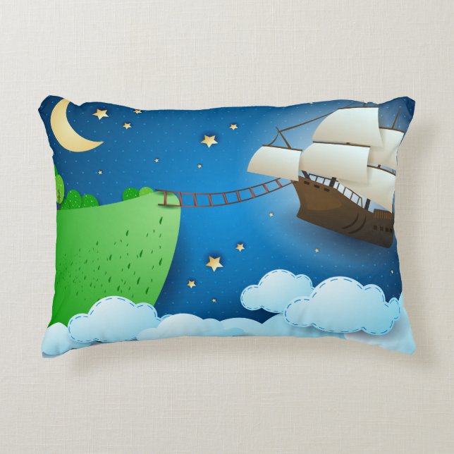 Almofada Decorativa Navio voador no desembarque (Frente)