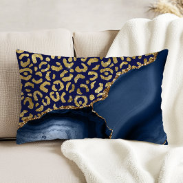 Almofada Decorativa Navy Blue Agate Gold Glitter Leopard Spots