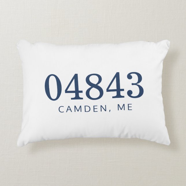 Almofada Decorativa Navy Blue and White The Location Zip Code (Frente)