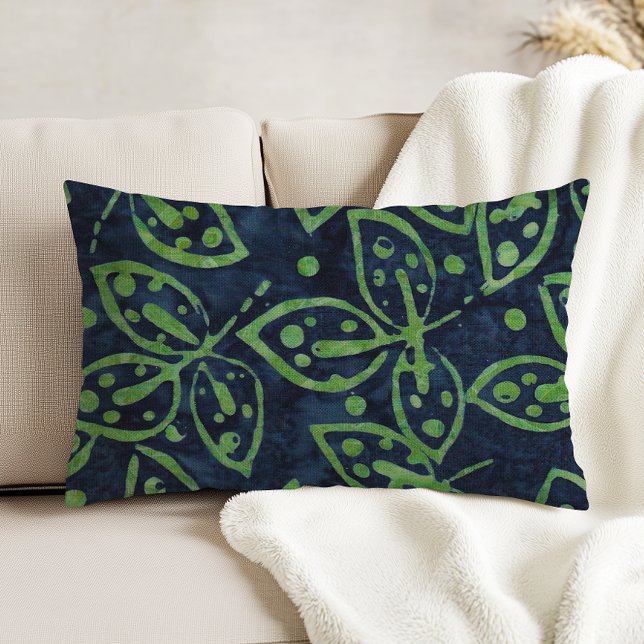Almofada Decorativa Navy Green Foliage Boho Batik Look (Criador carregado)