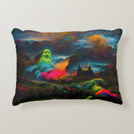 Almofada Decorativa Neon Ghosts em uma paisagem fantasia assombrada