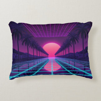 Almofada Decorativa Neon Synthwave Grid & Palms Retro Pillow