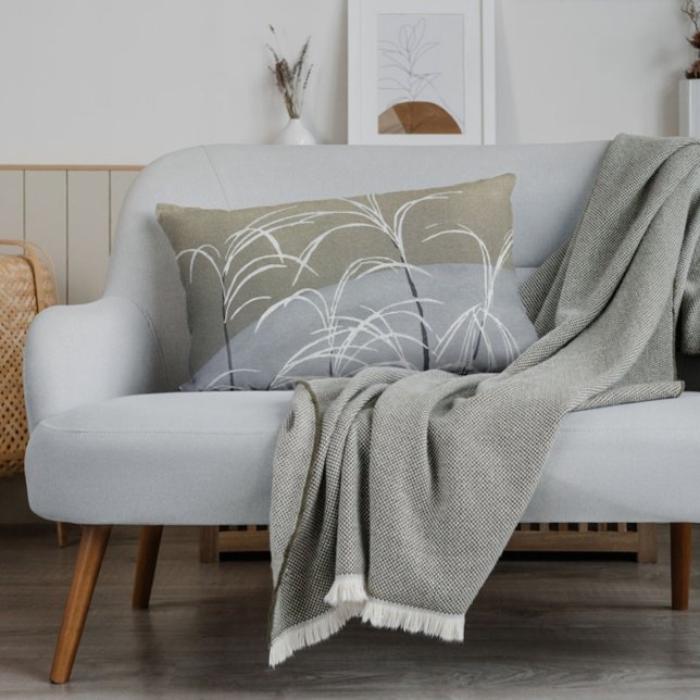 Almofada Decorativa Neutrais Elegantes Arte Japonesa Moderna Minimalis (Add style to your home with this elegant neutrals vintage Japanese grass pattern accent throw pillow)