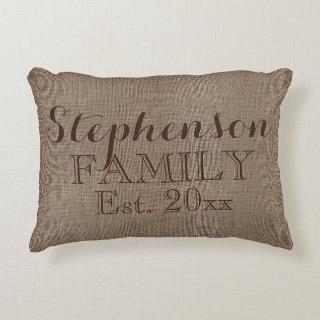 Almofada Decorativa Nome da família Burlap Rustic (Frente)