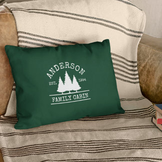 Almofada Decorativa Nome da Família de Cabina Verde Floresta