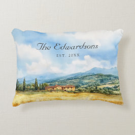 Almofada Decorativa Nome da Família Mediterrâneo Toscano Aquarela