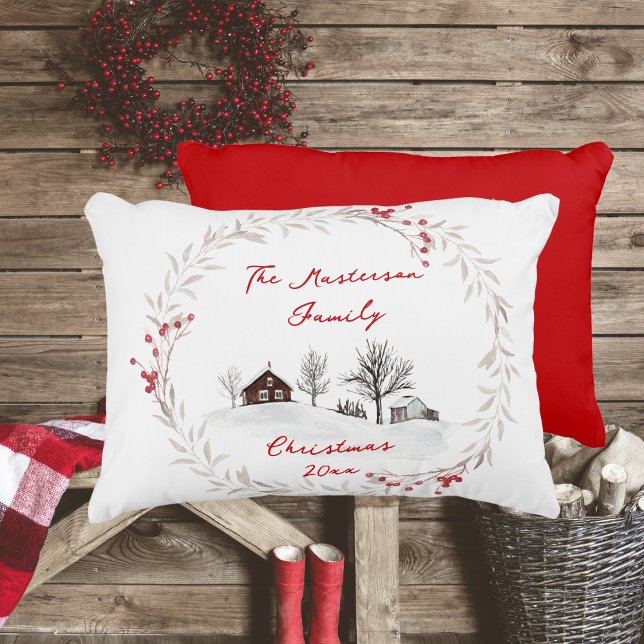 Almofada Decorativa Nome da Família Rustic Country (Rustic Country, Family Name and Year, Accent Pillow)