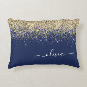 Almofada Decorativa Nome da Rapariga do Monograma de Script Azul do Ma