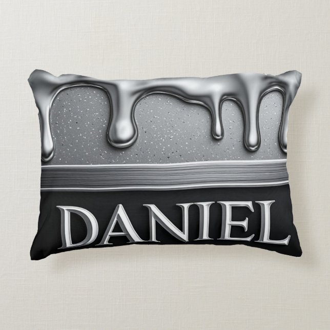 Almofada Decorativa Nome Daniel com Metal Líquido Pingando (Frente)