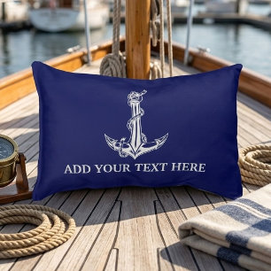 Almofada Decorativa Nome de barco de corda de âncora náutica vintage
