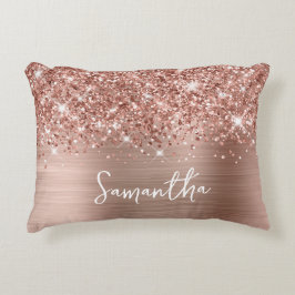 Almofada Decorativa Nome de Script de Glam Dourado do Glittery Rosa