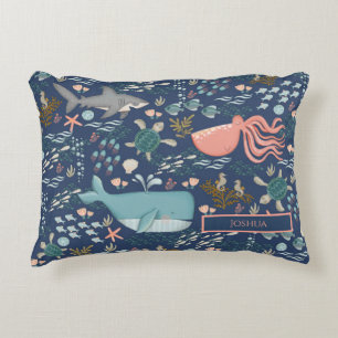 Almofada Decorativa Nome Do Bebê Sob O Mar Oceano Animal Nursery