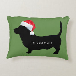 Almofada Decorativa Nome do Dachshund do Natal com Chapéu de Papai Noe