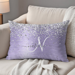 Almofada Decorativa Nome do Monograma da Glitter de Prata Metálica Bru