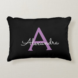 Almofada Decorativa Nome do Monograma Girly de Script Preto Roxo