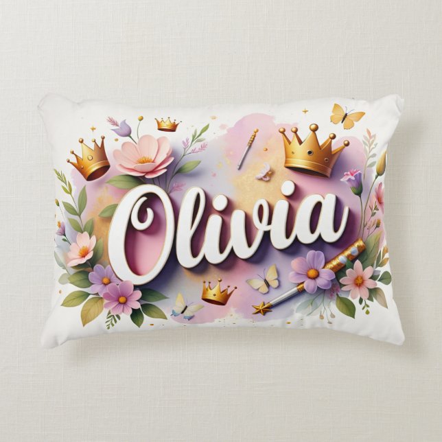 Almofada Decorativa Nome Floral da Princesa Personalizada (Frente)