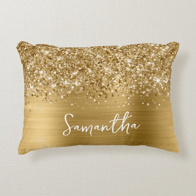 Almofada Decorativa Nome Glam Glittery Gold Script (Frente)