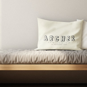Almofada Decorativa Nome minimalista : Birth Stats Ecru