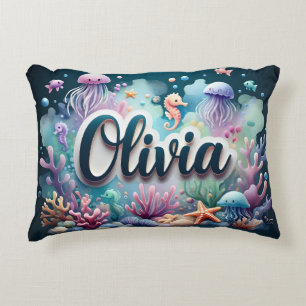 Almofada Decorativa Nome Olivia Oceano Tema Decorativo Vida do Mar