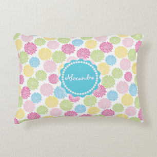 Almofada Decorativa Nome Pastel colorido do teste padrão de flores da