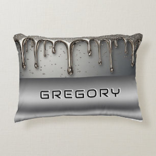 Almofada Decorativa Nome Personalizado Chrome Drip Futurista Prata