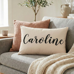 Almofada Decorativa Nome Personalizado Elegante Creme Rótulo Minimalis