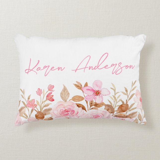 Almofada Decorativa Nome Personalizado Floral Rosa (Frente)