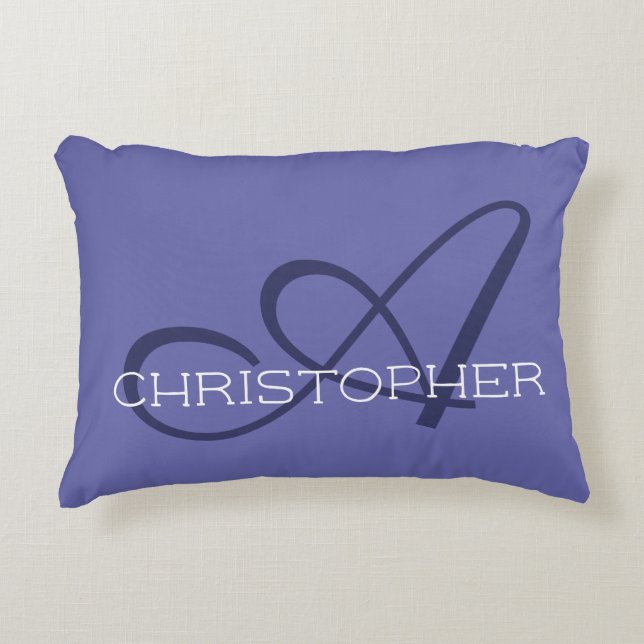 Almofada Decorativa Nome Personalizado Inicial Um Periwinkle Azul (Frente)