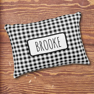 Almofada Decorativa Nome, Verificação de Buffalo Preto e Branco 16x12