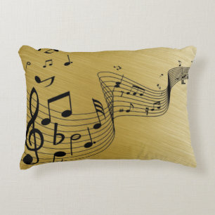 Almofada Decorativa Notas de Música Douradas