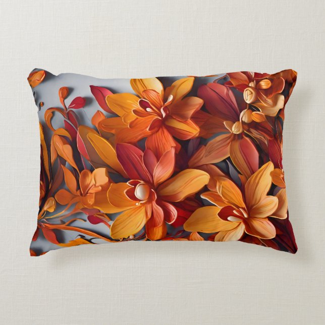 Almofada Decorativa O Design de Padrão Floral Laranja (Frente)