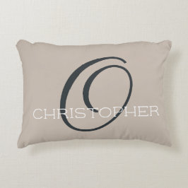 Almofada Decorativa O Inicial Neutro Bege Taupe Nome Personalizado