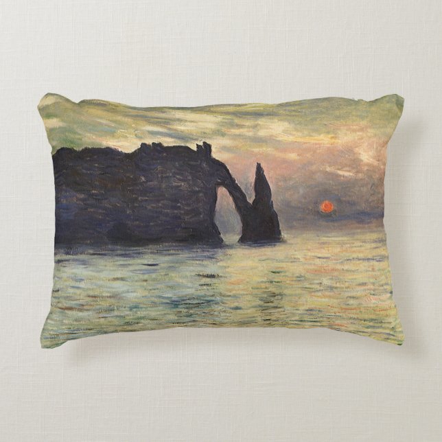 Almofada Decorativa O Penhasco de Etretat, Pôr do Sol por Claude Monet (Frente)