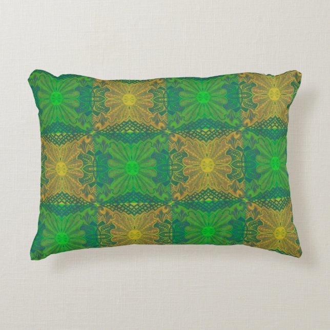 Almofada Decorativa Oak King, padrão floral boêmico, verde e amarelo (Frente)