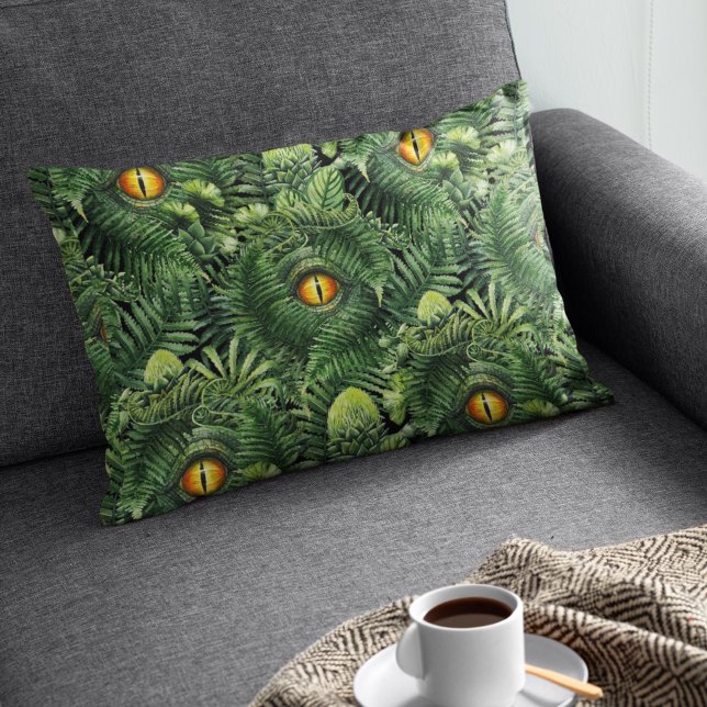 Almofada Decorativa Olhos de Dinossauro Plantas Verdes Arte de Criatur (Criador carregado)