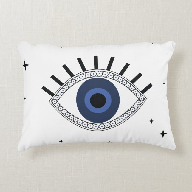 Almofada Decorativa Olhos e estrelas azuis místicos, proteção dos olho (Frente)