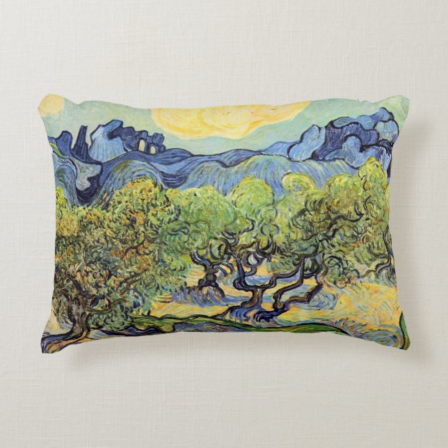 Almofada Decorativa Oliveiras com Alpilles por Vincent van Gogh (Frente)