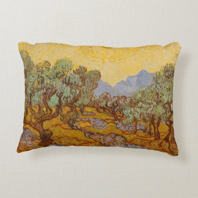 Almofada Decorativa Oliveiras de Van Gogh Sol Amarelo Céu (Verso)