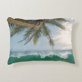 Almofada Decorativa Onda do Oceano Tropical e Palmeira de Coco