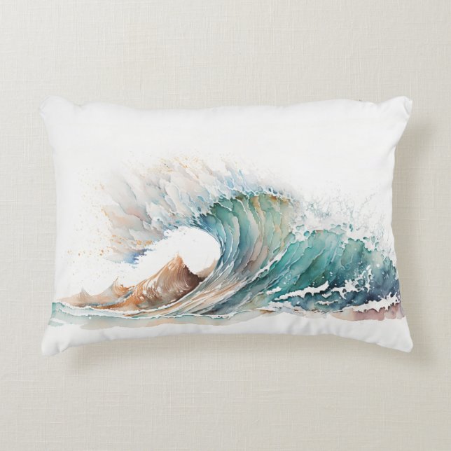 Almofada Decorativa Onda Oceânica de Aquarela (Frente)