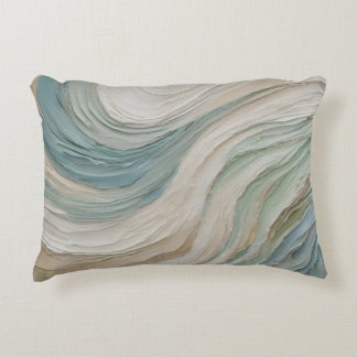 Almofada Decorativa Ondas Abstratas em Azul Verde Bege Costeiro