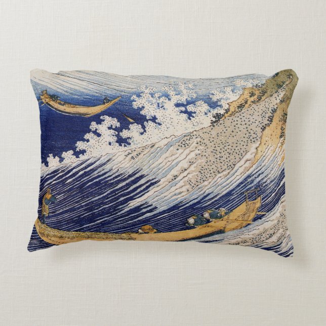 Almofada Decorativa Ondas do Oceano de Hokusai Barcos no Mar (Verso)