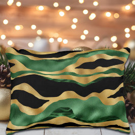 Almofada Decorativa Ondas Douradas brilhantes verdes a preto