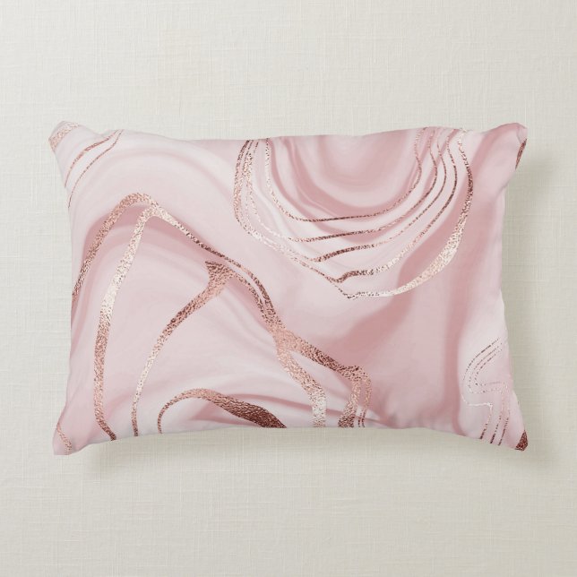 Almofada Decorativa Ondas Douradas de Rosa de mármore líquido (Frente)