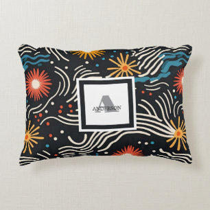 Almofada Decorativa Ondas Florais de Abstrato vibrantes em preto